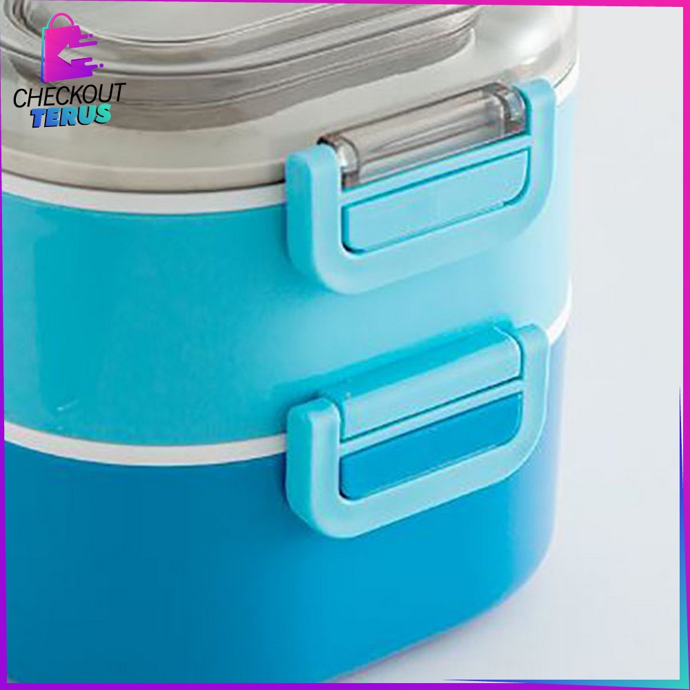 CT C696 Tempat Makan Set 2 Tingkat Anti Tumpah Dengan Pegangan Set BPA FREE Lunch Box Susun Free Sendok Portable