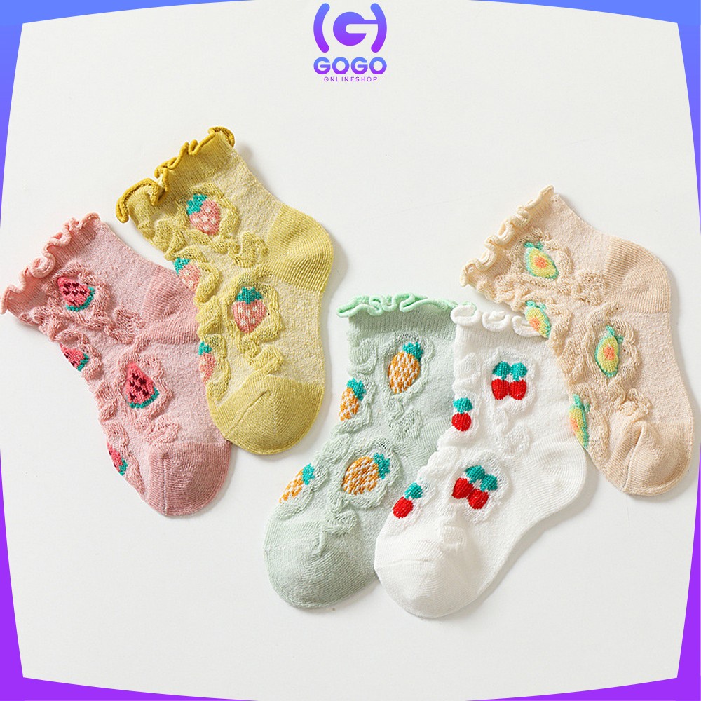 GOGO-P380 Kaos Kaki Anak Perempuan Karakter Buah Bunga dengan Aksen Ruffle Breathable / Kaus Kaki Renda Baby Kid Socks