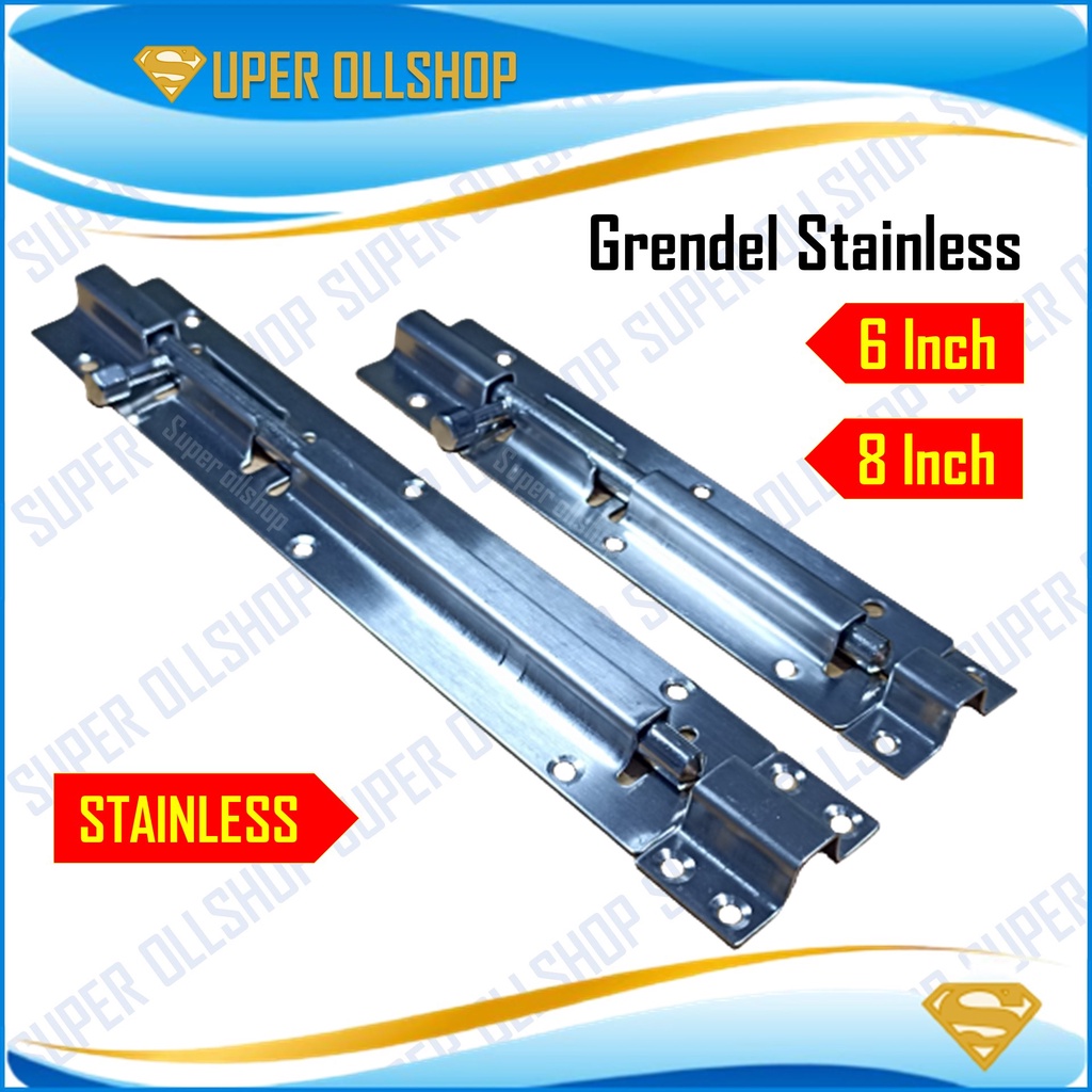 Grendel Slot Pintu STAINLESS STEEL Panjang 6 - 8 INCH / Grendel Pintu Panjang Stenlis Kualitas Tebal Kuat Pengunci Selot Rumah