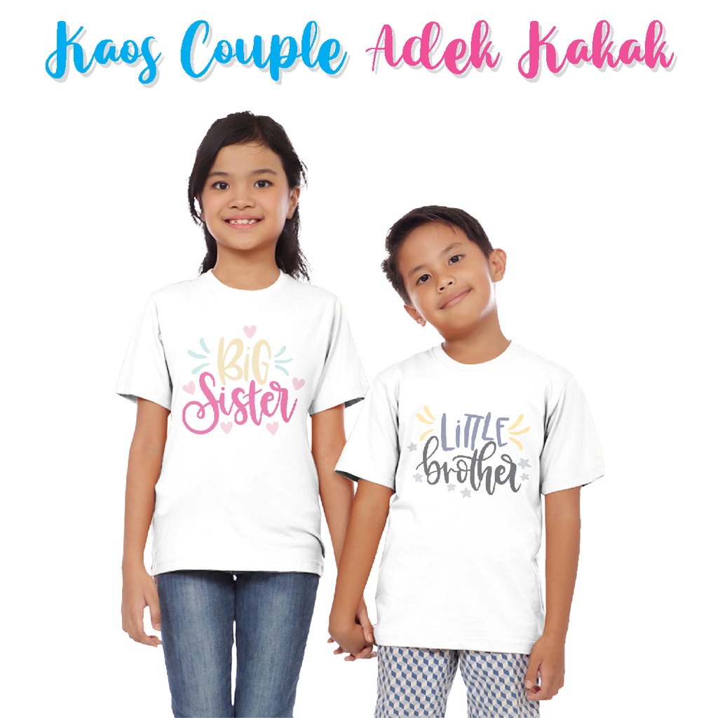 Kaos Couple Adik Kaka Anak 1-12 Tahun Laki Laki Perempuan Unisex Sibling Tee Series Warna Putih