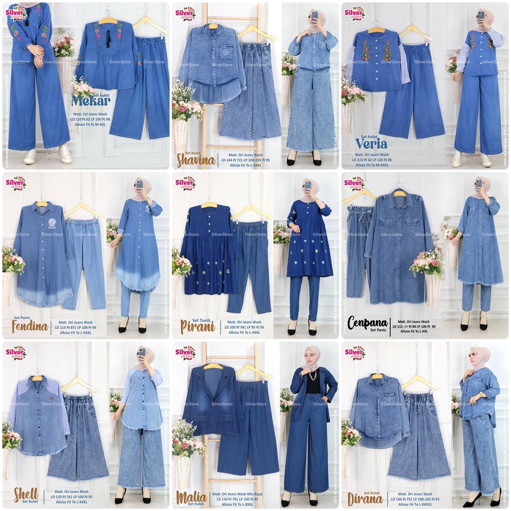 SETELAN JEANS / 11.7 / AMILA SONIA KITTY MIKKA NEWZINK FENDINA MOSCIN PIRANI NAYERA KAHYA MEKAR VERIA / ONE SET FIT TO XL / SILVER