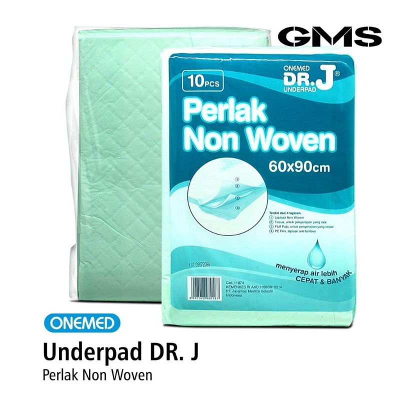 Underpad Dr J 60 x 90 Onemed Per Pack isi 10 Pcs / Perlak Alas Popok Anti Bocor