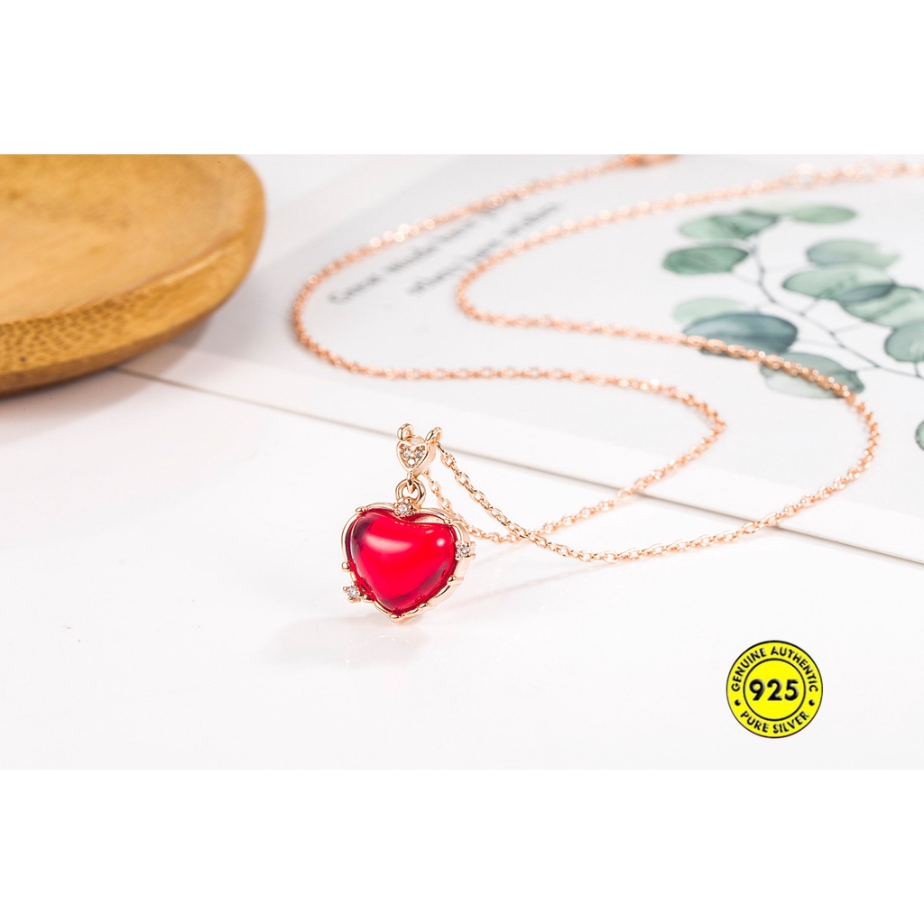 Rantai Klavikula Ultra-Halus Hati Merah Kecil Retro Untuk Wanita U1125