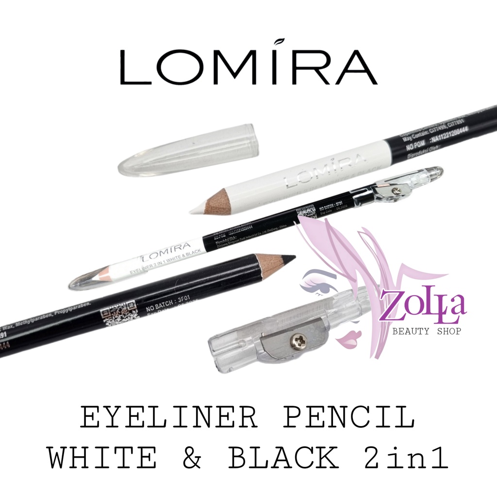 LOMIRA EYELINER PENCIL 2in1 WHITE &amp; BLACK - BPOM - EYELINER PENSIL LOMIRA - PENSIL EYELINER MURAH