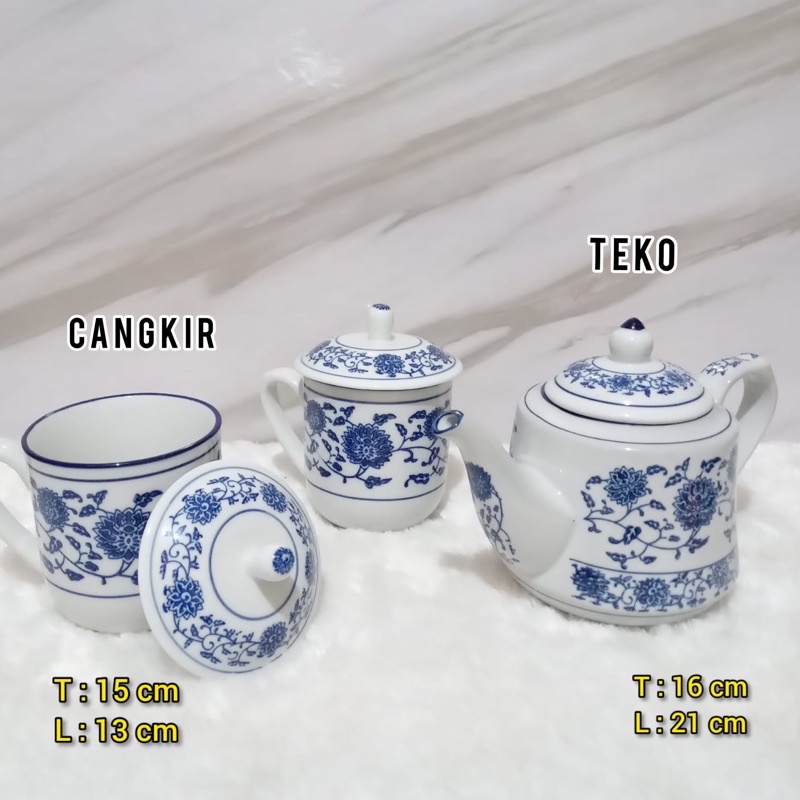 Cangkir Teko Keramik Biru Putih/  Gelas Keramik Biru Putih/ Mug Blue White