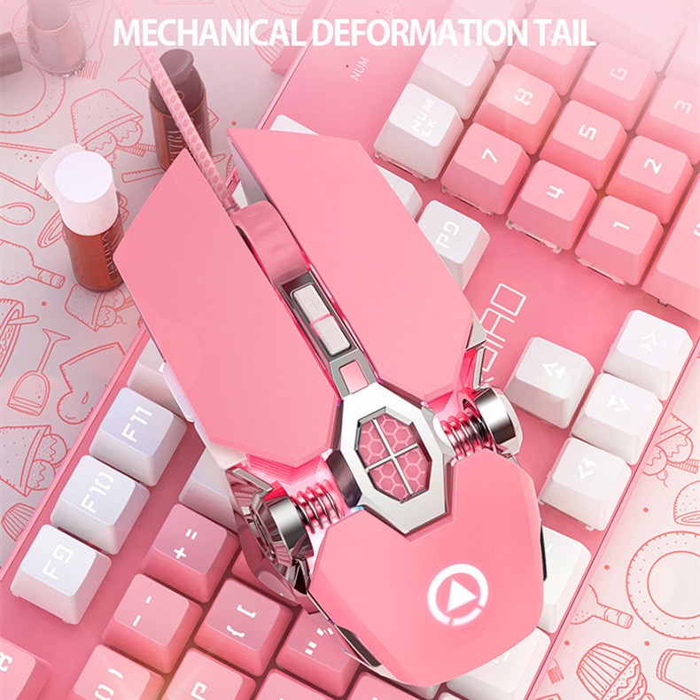 Pink Mekanik E-sports Macro Game Luminous Wired Mouse DPI Adjustable800 /1200 /2400 /3200 Untuk PC Laptop