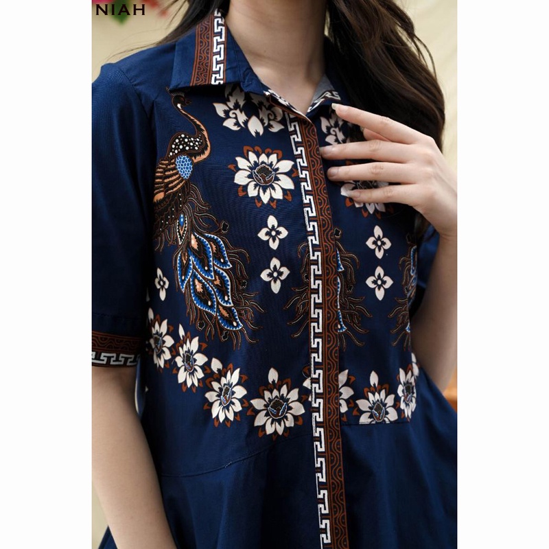 Evercloth Niah Kemeja Batik Wanita Modern Baju Blouse Atasan Batik Perempuan Couple