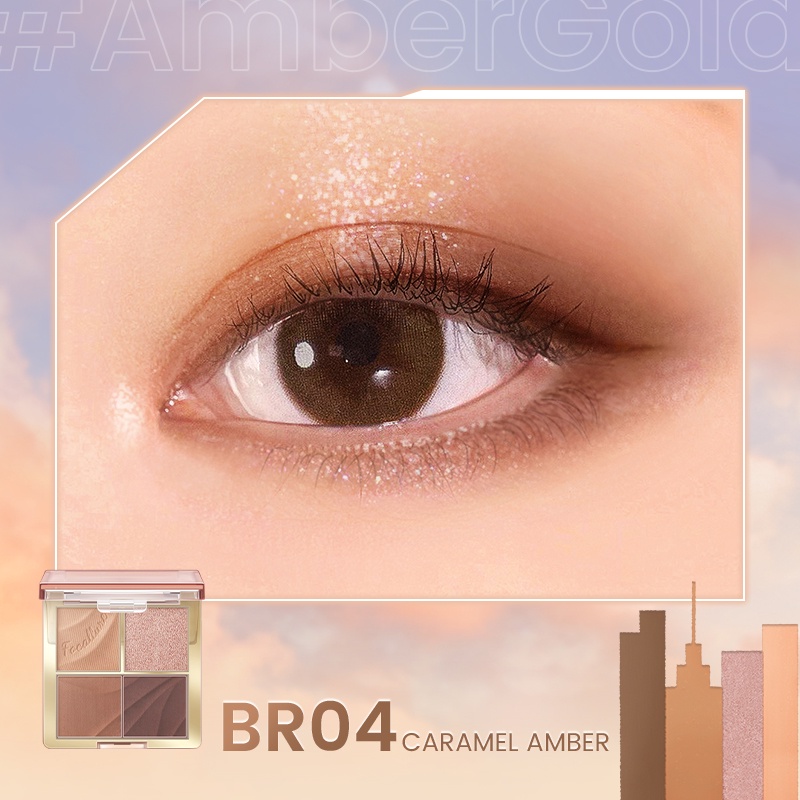 FOCALLURE#AmberGold Streamer City Amber  High Pigment Eyeshadow Palette Silky Smooth Long Wear Waterproof 4 Shades