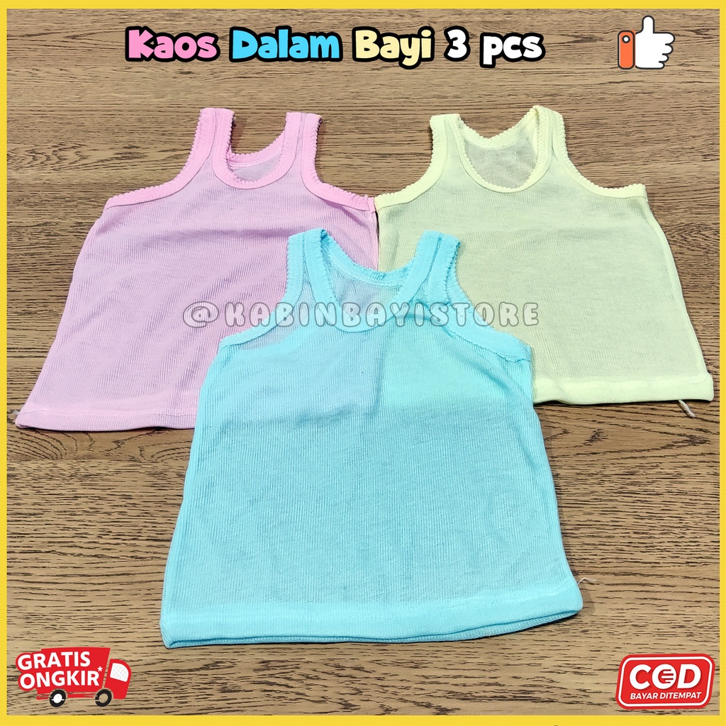 3 Pcs Kaos Dalam Bayi, Singlet Bayi Warna, Singlet Newborn