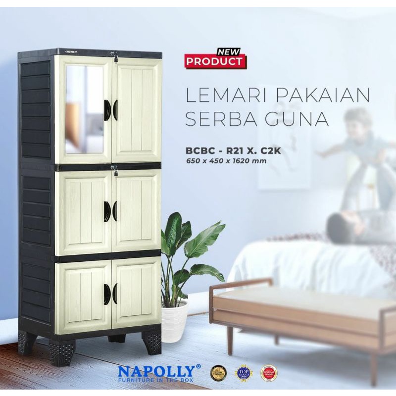 Napolly BLBC-R21X.C2K Lemari pakaian plastik cermin/lemari plastik serbaguna(khusus batam saja)