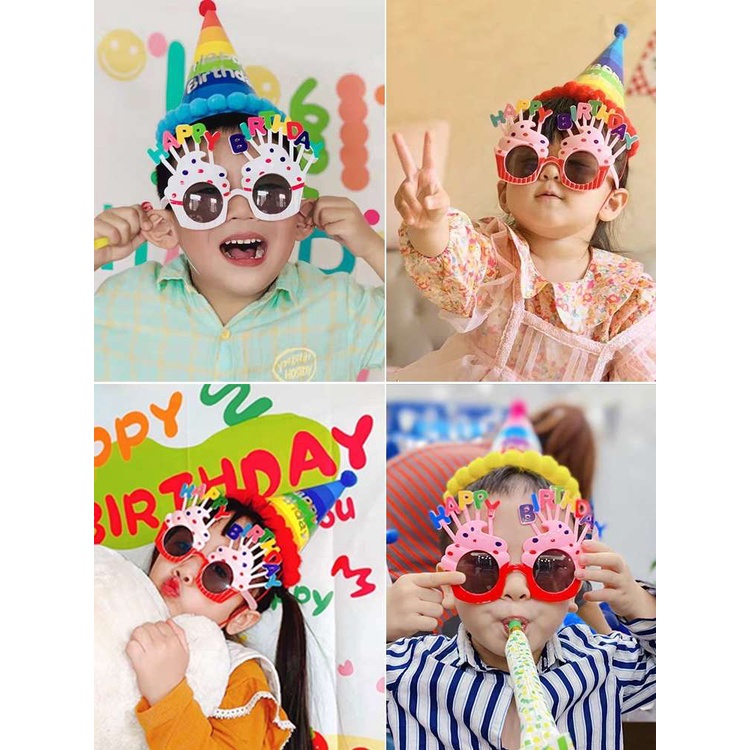 【COD】Kacamata Happy Brithday hadiah putih Ulang Tahun Hadiah UlangTahun Kartun Unisex Fashion Murah Impor Anak-FA