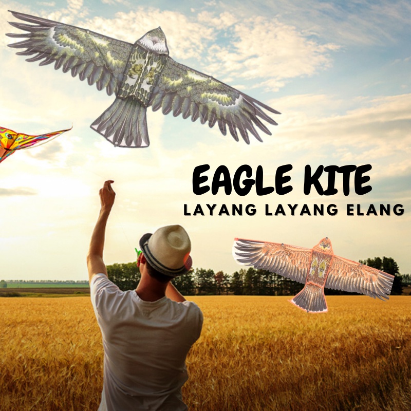 Mainan Anak Layang Tradisional Parasut Karakter Hias Motif Burung Elang Benang Nilon Kenur Eagle Kit