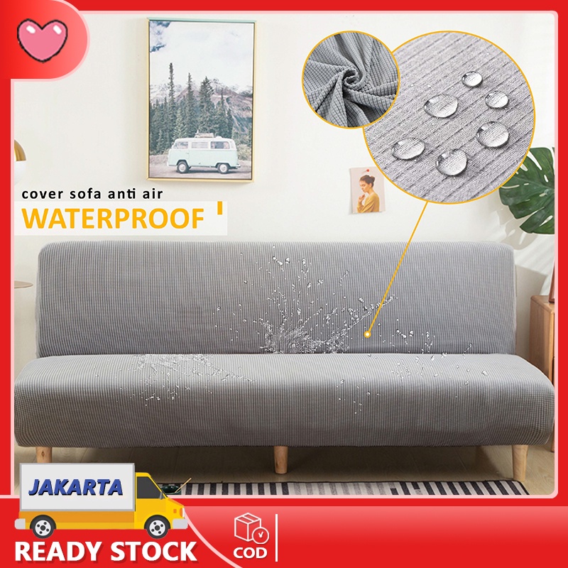 Waterproof Warna Solid Sofa Bed Cover Elastis Waterproof Tahan Noda Pola Polos Tempat Tidur Sofa Sarung Sofa Tanpa Lengan Satu Ukuran