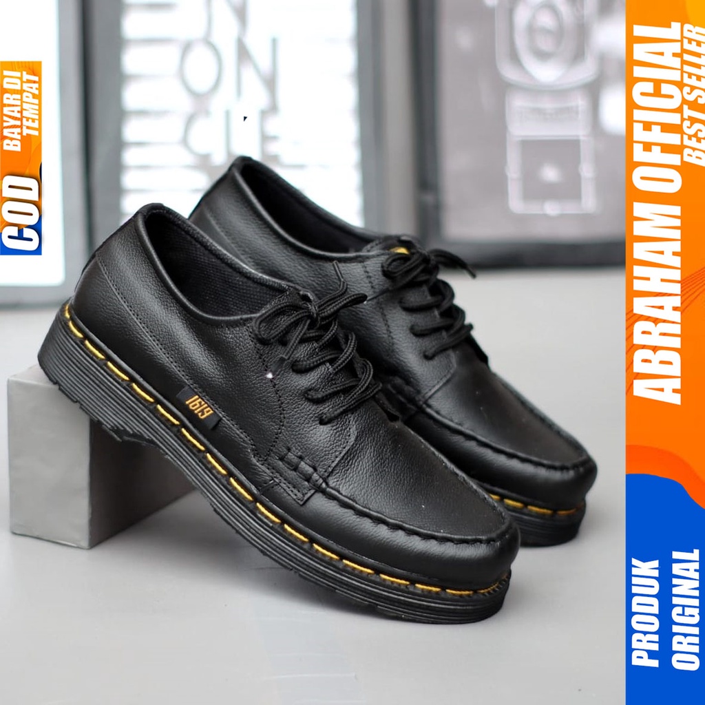 Sepatu Formal Kerja Pantofel Pria Kulit Asli Docmart Low Boots Hitam Abraham GANI