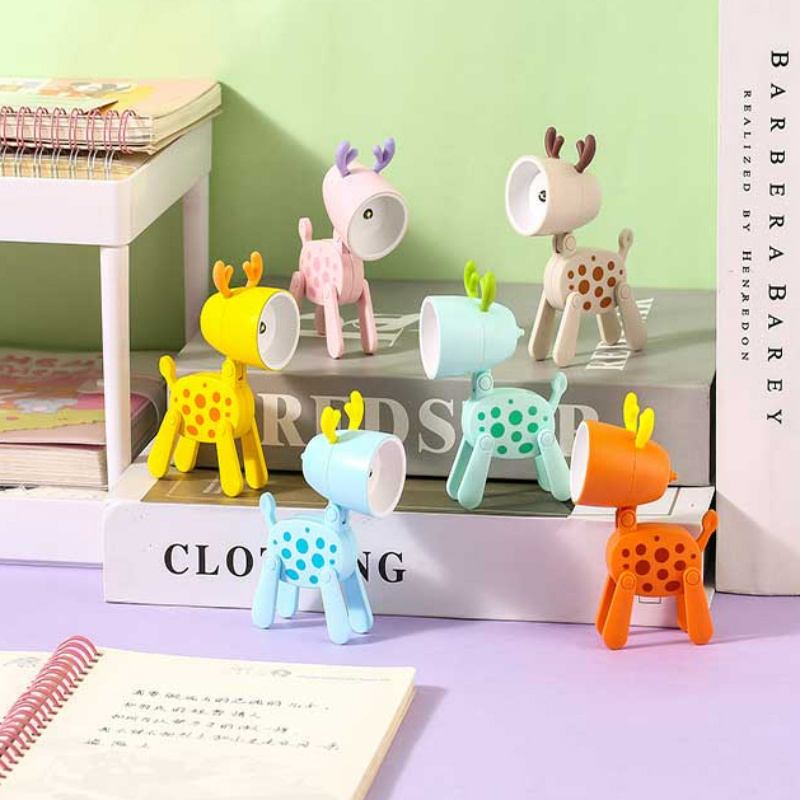 Mini Night Light Cute Tutul Rusa Lampu Meja Lipat/Kancing Baterai Power Supply Book Light Dekorasi Kamar Anak