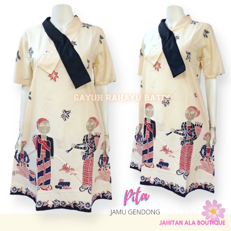 PITA - Dress Batik Pita Motif Mbok Jamu Gendong - Gaun Pesta Motif Lucu - Seragam Kerja
