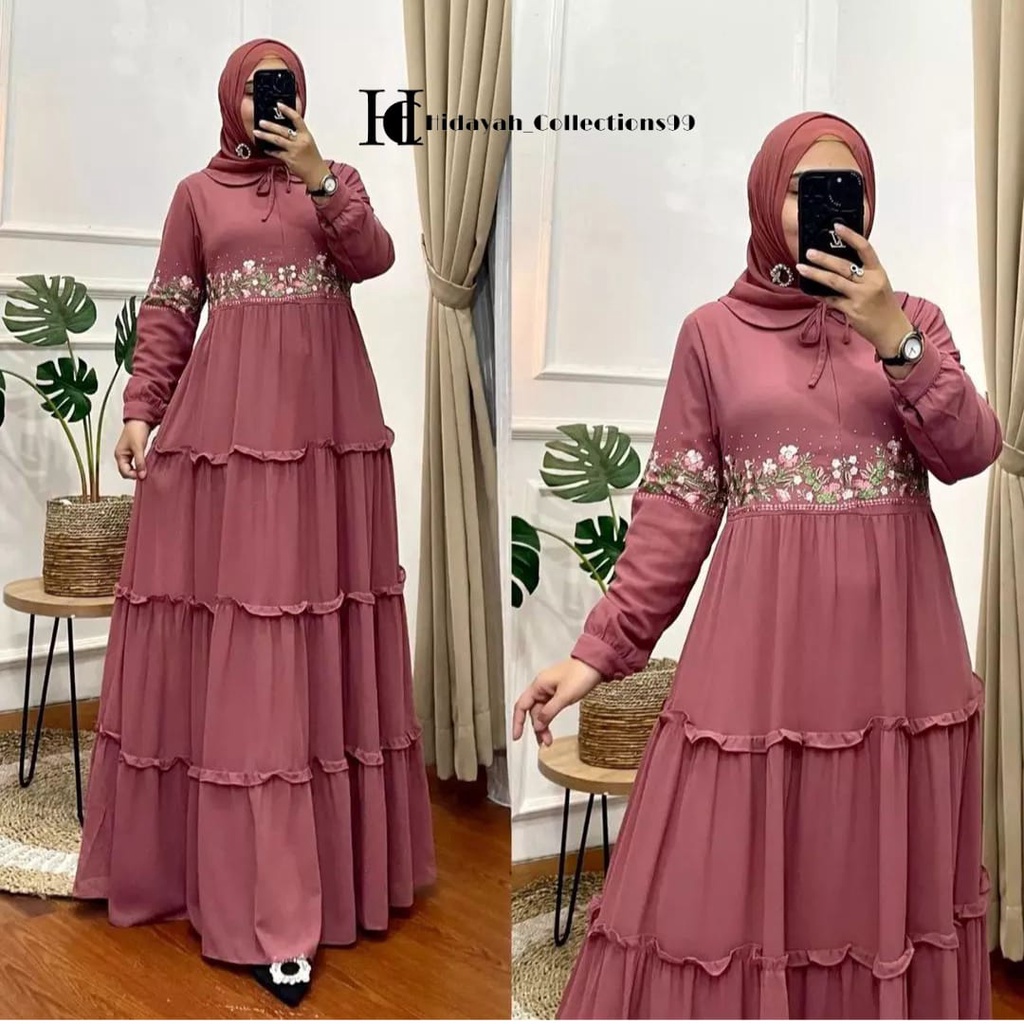 Kornelli Dress Gamis Polos Aksen Brukat Gliter Terbaru Gamis Putih Premium OUTFIT Wanita Fashion Muslim Terbaru Bahan Ceruty Aplikasi Bordir Pakaian Gamis Wanita Best Seller Kekinian