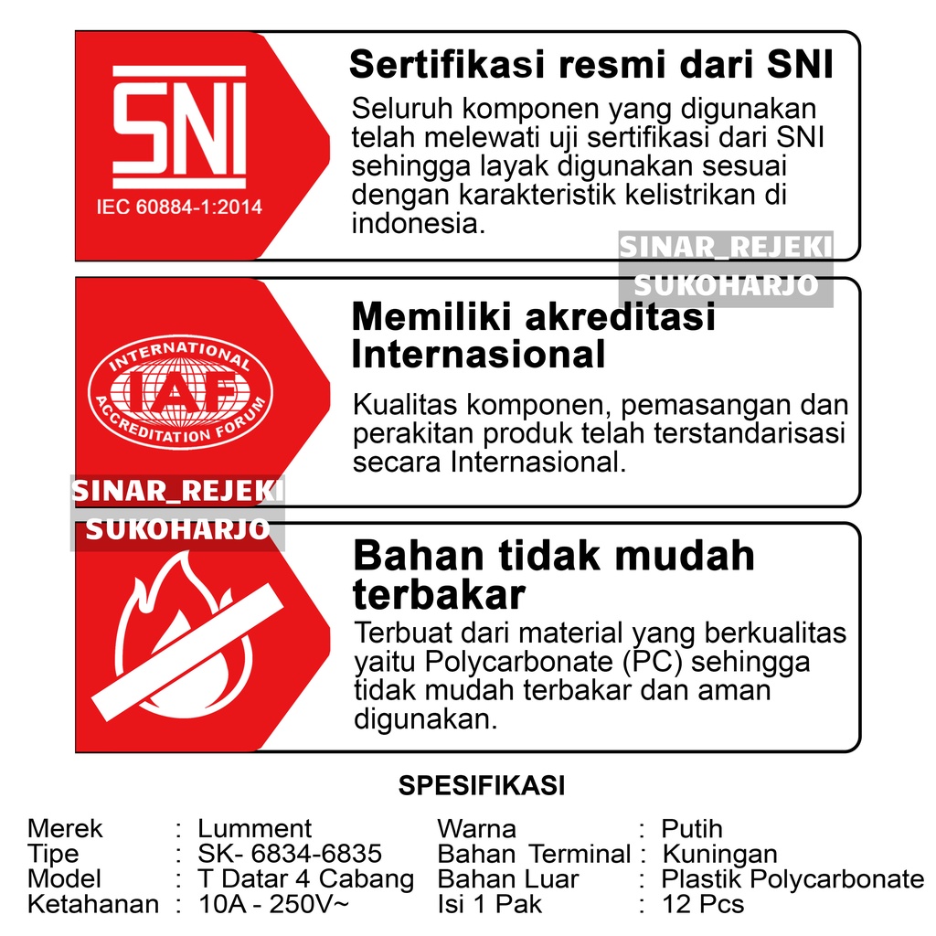 Lumment T Datar 4 Lubang SNI Colokan Listrik Steker T Datar 4 Lubang + Switch ON OFF