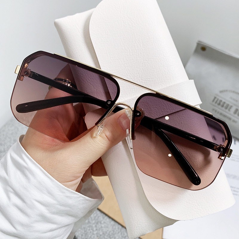 Kacamata Fashion Wanita Warna Gradien Setengah Bingkai Double Beam Shades