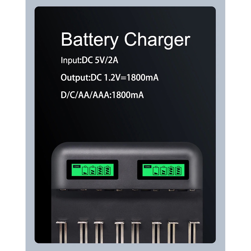 PALO Charger Baterai 8 Slot Large LCD for AA AAA SC C D