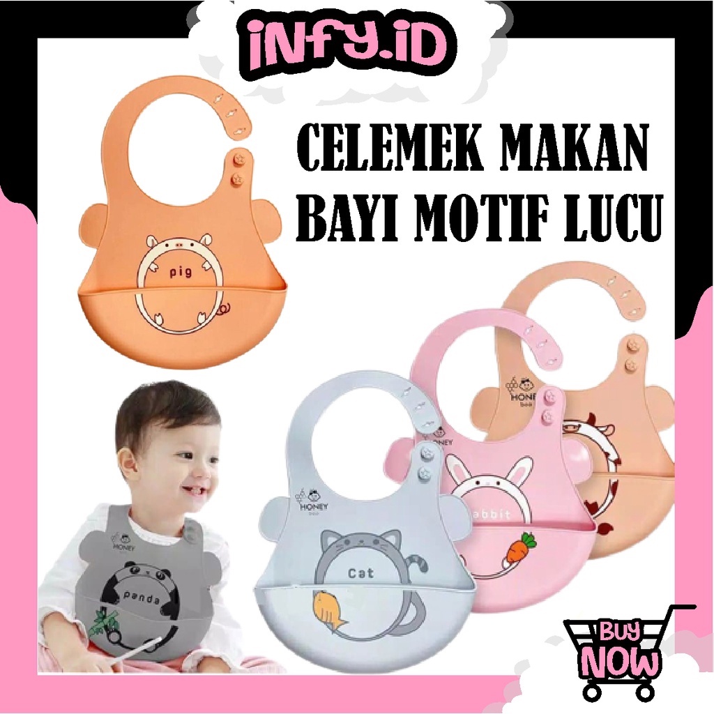 INFY - R586 Celemek Makan Bayi Baby BIB Slabber Full Silikon