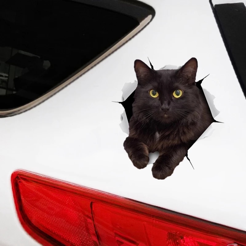 3d Kucing Bentuk Sobek Stiker Laptop Motor Mobil Dekorasi Decal Daya Rekat Kuat DIY PVC Body Goresan Bumper Depan Stiker Aksesoris Mobil Lucu Kreatif Tahan Air