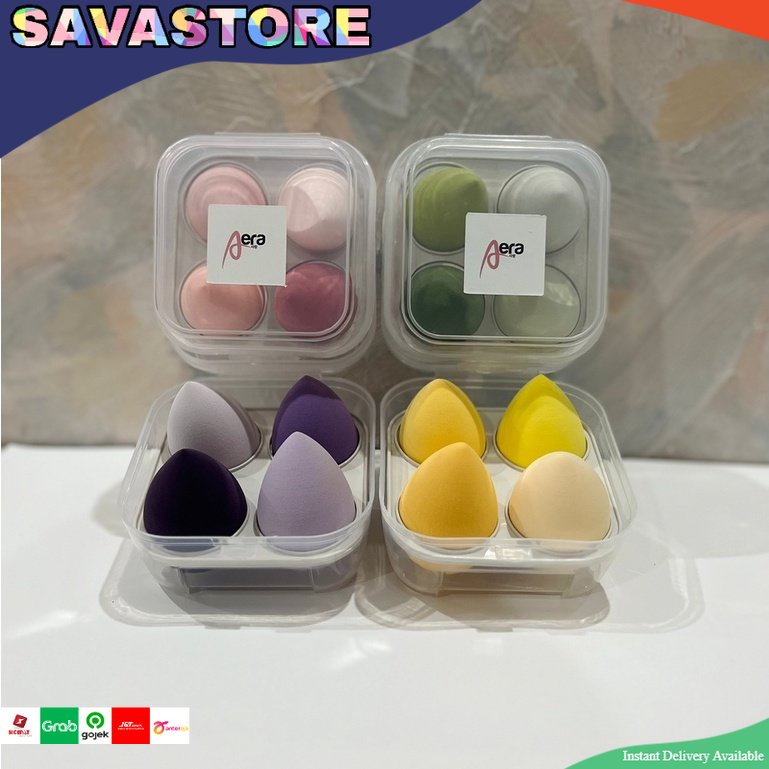 AERA Soft Beauty Blender Make Up - Puff Spons Blender - BB Cream Make Up Box Isi 4pcs