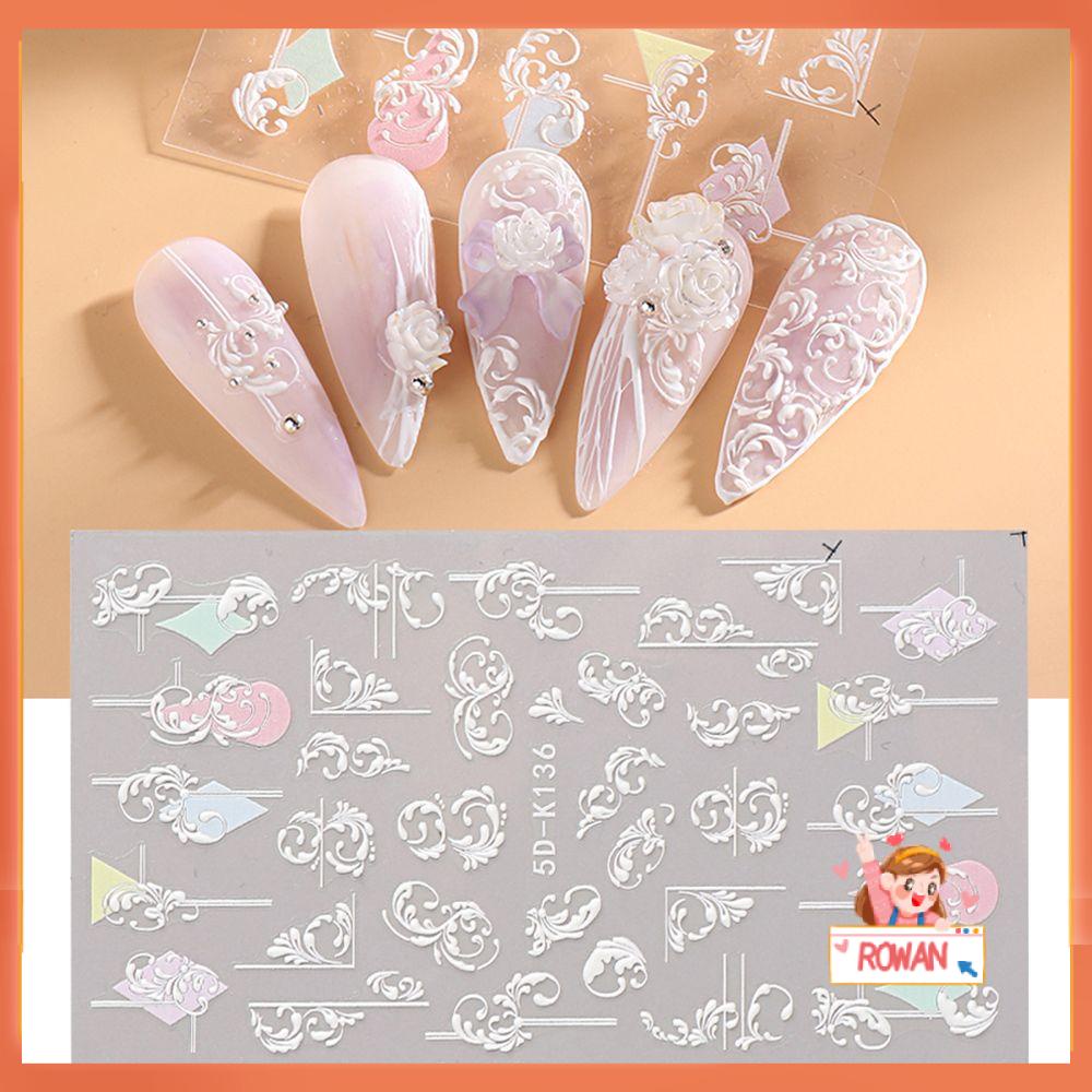 R-flower Nail Art Sticker Decals Akrilik Desain Ukiran Timbul Perekat Diri 5D Hollow