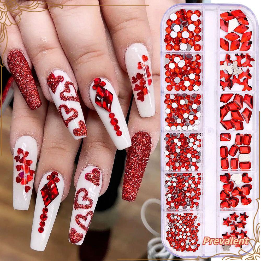 Preva 12Gird Kotak Nail Art Diamond Multi Size Mewah Kuku Glitter Flatback Diamond