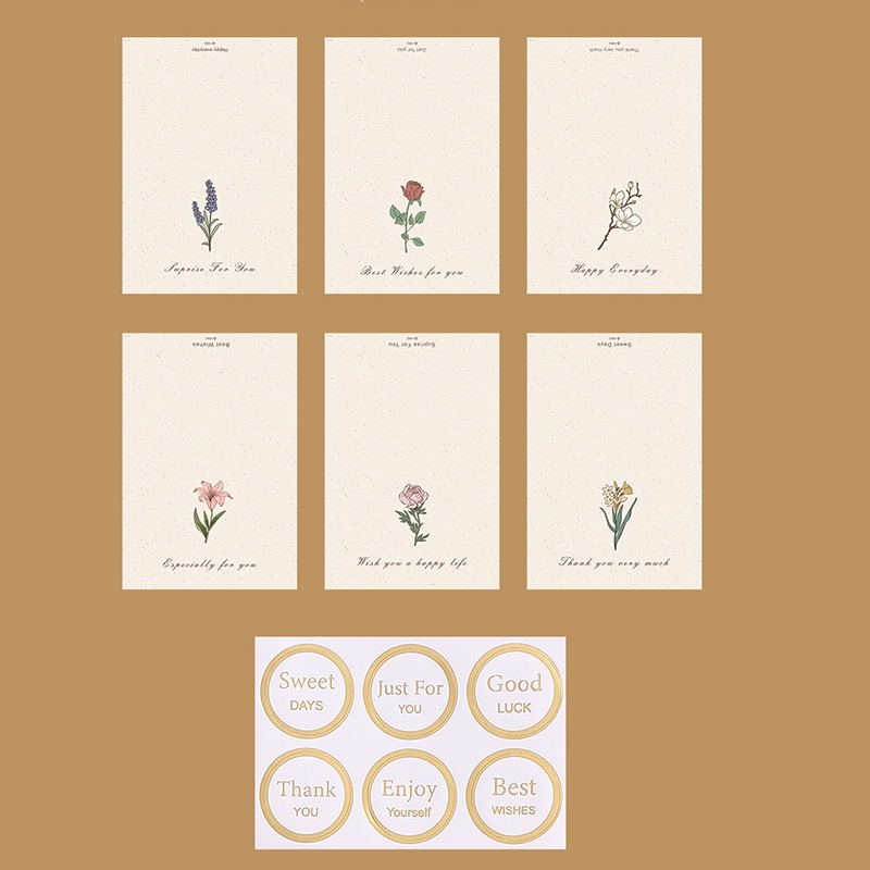 6pcs Set Kartu Hadiah Seri Bunga Retro Ringkas Vintage Foldable Wish Card