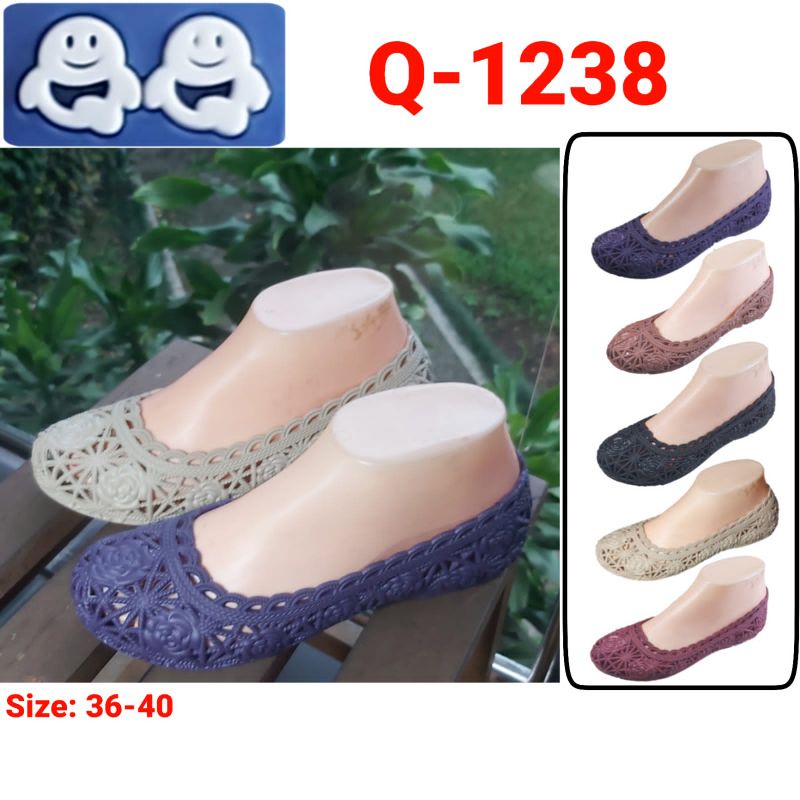 Sepatu Wanita QQ-1238 Polos Slip On Empuk Anti Selip Flat Shoes