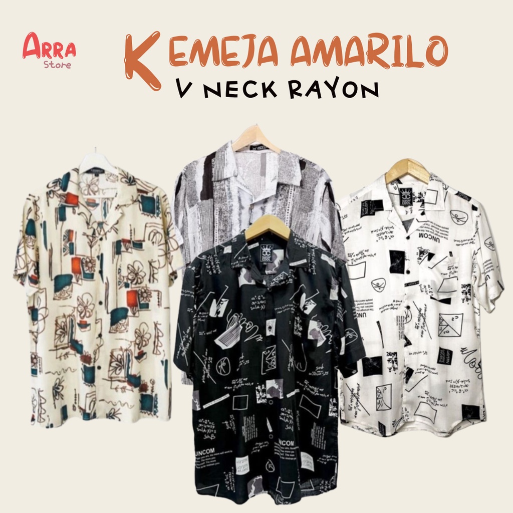 Kemeja Amarilo Rayon Abstrak Vintage Casual Lengan Pendek