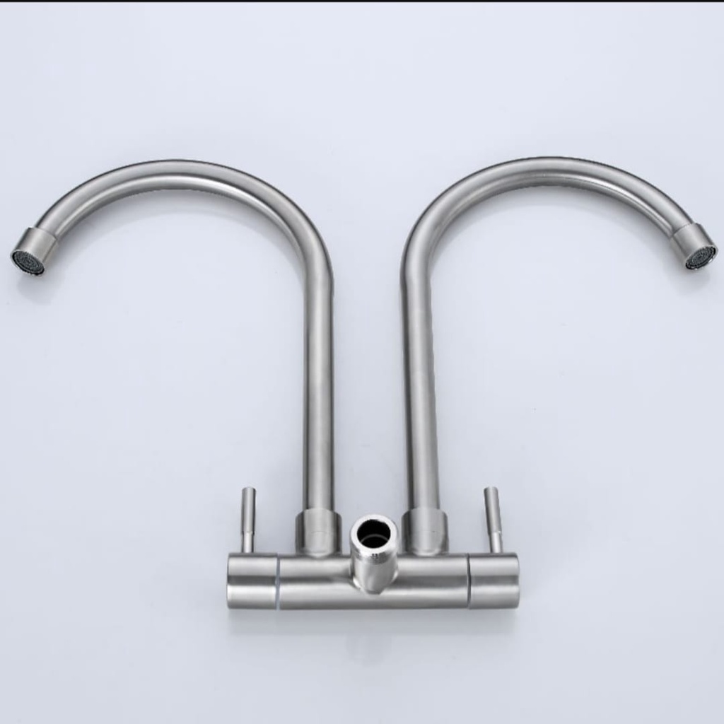 Kran air dapur stainless 304 angsa double Favios FV24 Keran bak cuci piring 2 lubang Y03 Kitchen Faucet Double