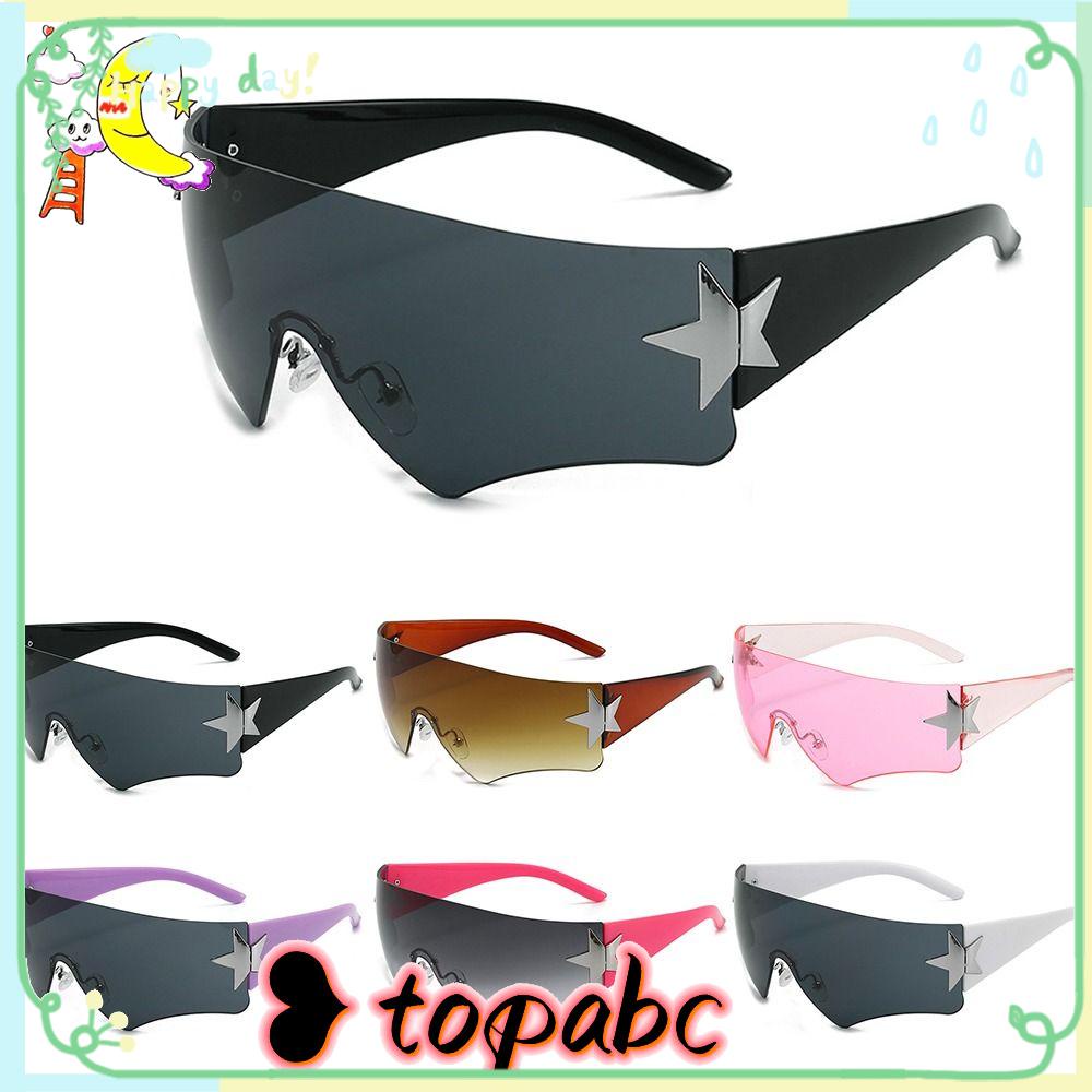 Top Y2K Kacamata Hitam Wanita Pria Trendy Oversized Rimless Punk Eyewear Wrap Around