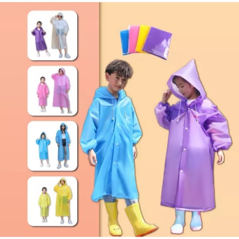 Jas Hujan EVA Anak KIds TK SD Transparan Terusan Mantel Poncho Rain Coat Waterproof