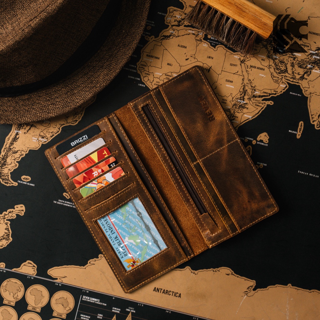 Dompet Panjang Kulit Pria Branded Reven Prabu Leather Wallet Bahan 100% Kulit Sapi Asli Original Premium Cowok Keren Terbaru