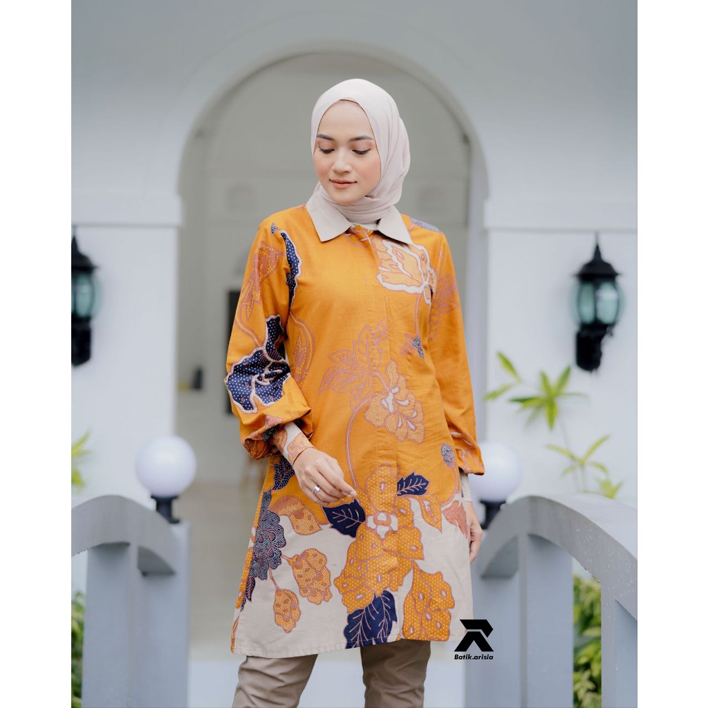 Tunik Batik Wanita Terbaru Seragam Batik Wanita Lengan Balon Baju Batik Wanita Modern Atasan Batik Wanita