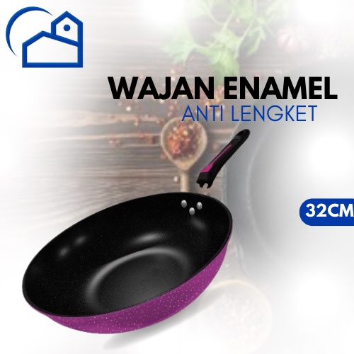 Wajan Penggorengan Enamel 32cm Wajan Teflon Fry Pan MURAH WAJAN JUMBO TEFLON TEBAL TAHAN API ANTI LENGKET Penggorengan Kuali Wok Pan Panci Kenceng Wajan Teflon 1332P