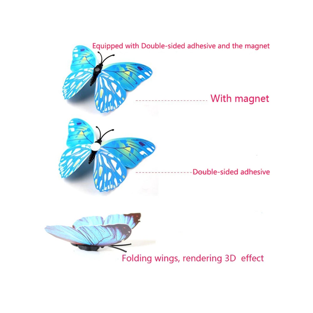 Hiasan Dinding Kupu Kupu Magnet 3D PVC + Doubletape (12 pcs) Tempelan Kulkas Lemari Wall Stiker Dinding Butterfly Sticker Wall Sticker Butterfly Stiker Tembok Stiker Kupu 3D Stiker 3D Butterfly