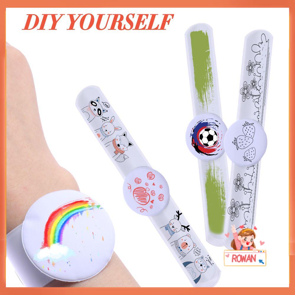 R-flower 10pcs Gelang Tampar Kosong Tukar Hadiah Natal Halloween DIY Kerajinan Lukisan Hari Valentine Reusable Writable