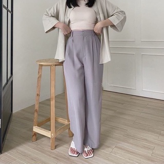 LOOSE PANTS TROUSERS CELANA ANTI KUSUT WANITA CELANA KULOT WANITA CELANA KANTOR FORMAL CELANA KERJA WANITA-GREY
