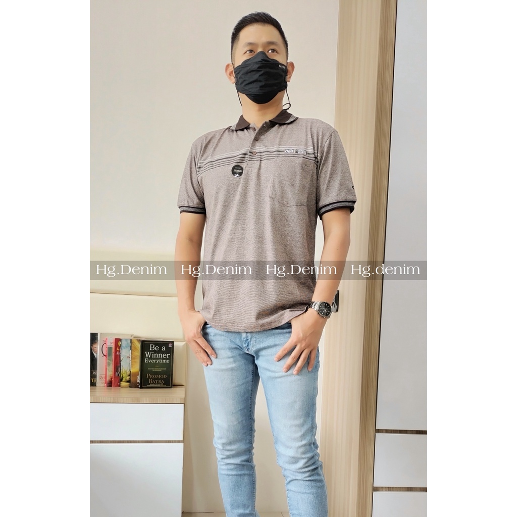 KERAH HG DENIM KAOS KRAH POLO COWO MODEL KANTONG PRIA MOTIF SALUR