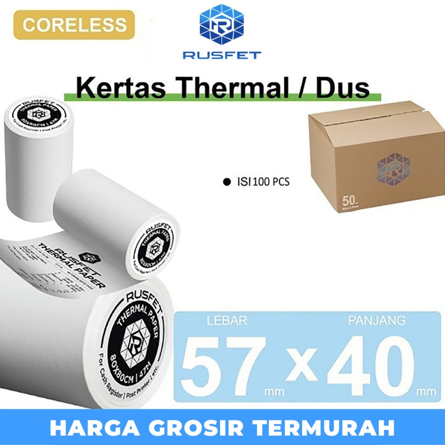 

Kertas Thermal Printer Paper CORELESS Resi Barcode EDC POS 57x40mm DUS