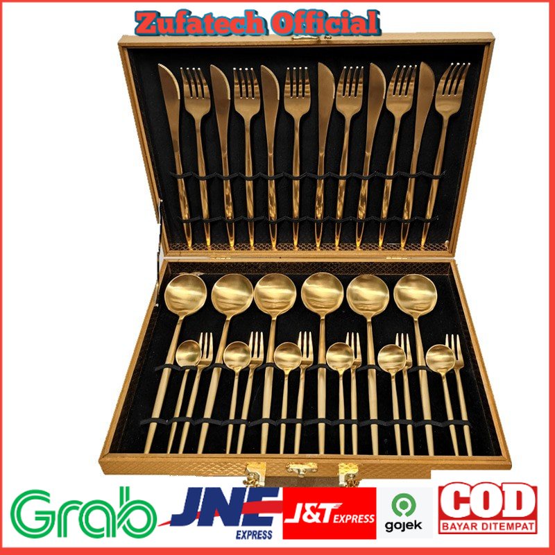 KUBAC Cutlery Set Perlengkapan Makan Sendok Garpu Pisau Portuguese 30PCS - MKT241D - Golden