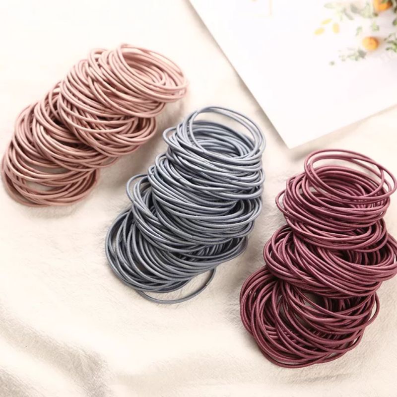 [isi 100] Karet Rambut &amp; Gelang Hitam Polos Korea Lingkaran Besar 4,5 cm dan Tebal Elastis bonus Tas