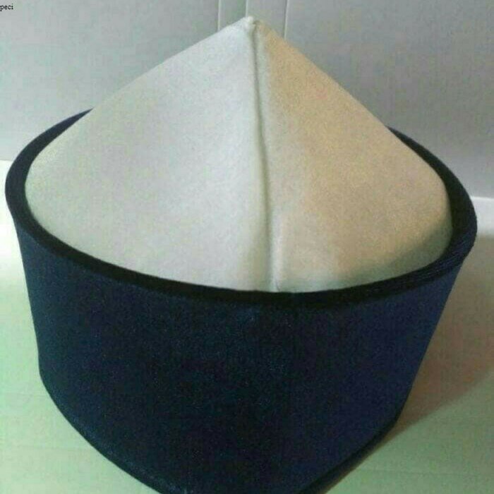 Peci/Songkok/Kopiah mesir bludru kombinasi putih+dongker - 3