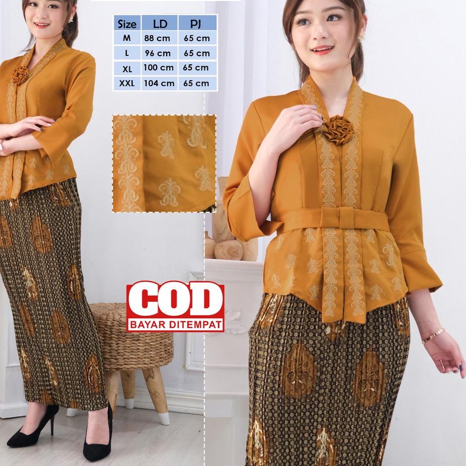 4.4 MALL Atasan Kebaya Kutubaru Bordir Modern Warna Putih Tulang|Merah Maroon|Hitam|Cokelat|Putih Ce