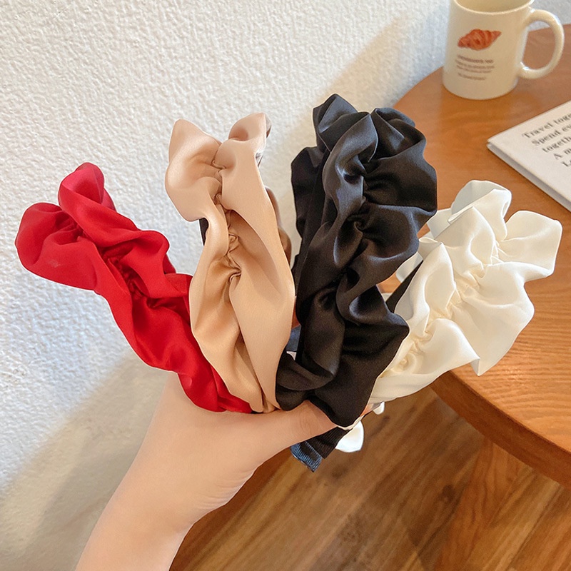 Bando Scrunchie Wanita Korea Motif Polos Bandana Kerut Ruffle Silk Satin Aksesoris AK264