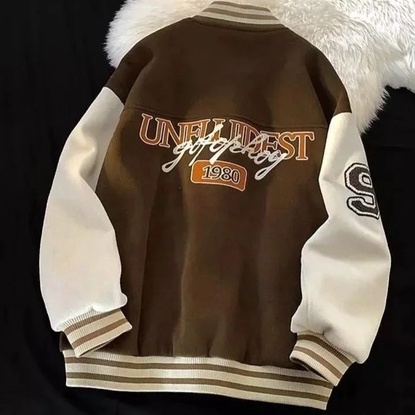 Jacket Baseball GO PARTY IN 1980 Sweater Varsity Pria Wanita Oversize Bahan FLEECE OOTD Korean Look Kasual Santai