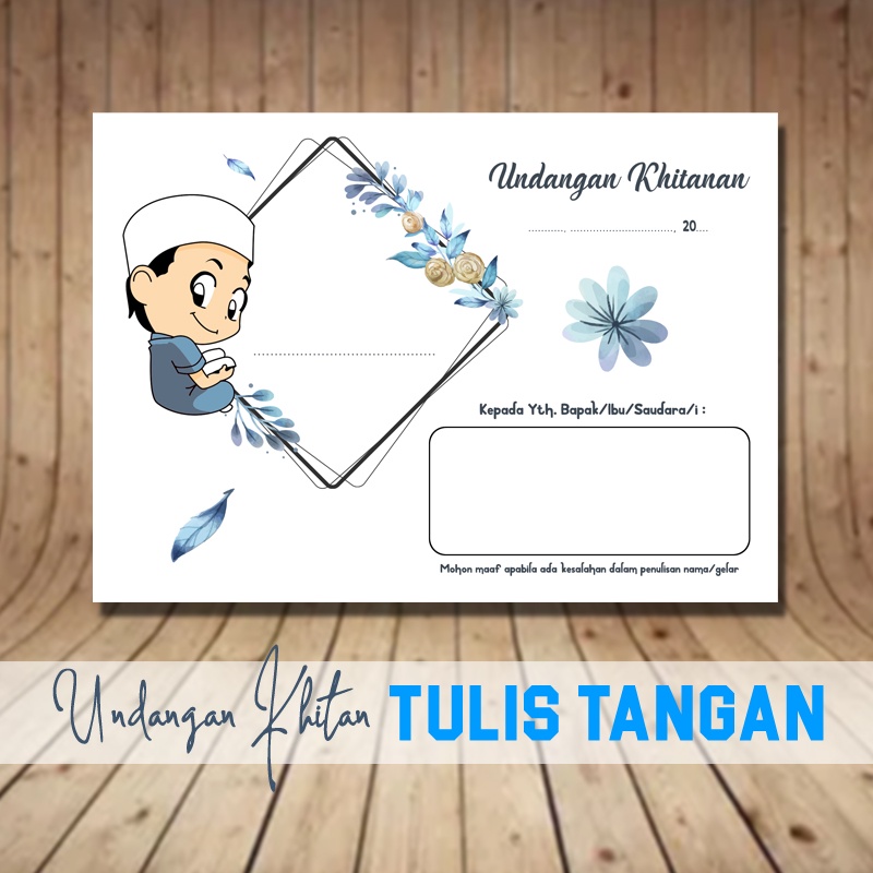 (ISI 25 PCS) KARTU UNDANGAN KHITANAN TULIS TANGAN MURAH TEMA ANAK BIRU KARTUN